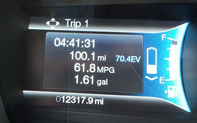 100.1mi of country road driving between Saco and Portland Maine: 70.4mi EV; 61.8 MPG